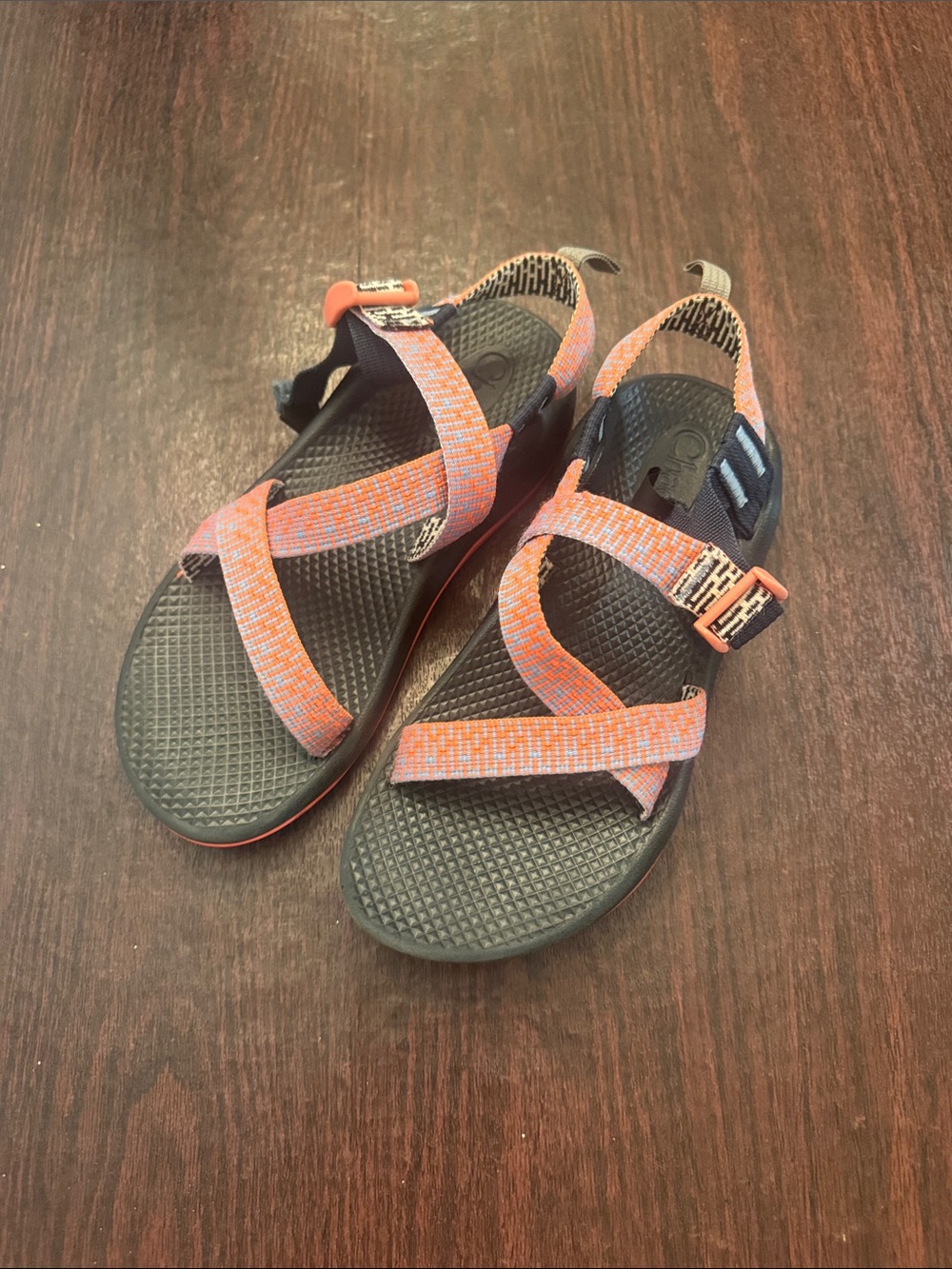 Chaco Kids Sport Sandals in Coral and Navy
